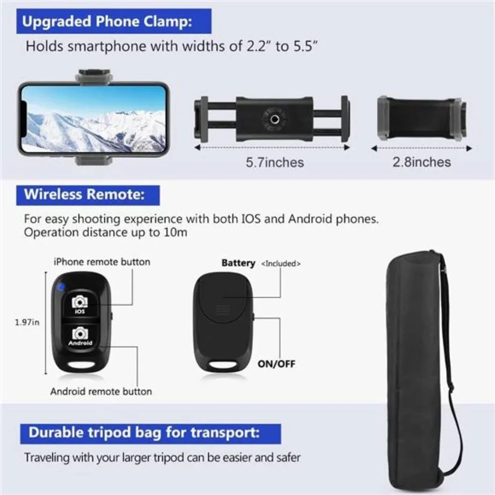 74’’ Camera Tripod with Travel Bag,Cell Phone Tripod with Wireless Remote